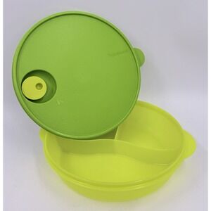 Tupperware 3284C-1 Green & Yellow Crystal Wave 3 Triple Divided Bowl Vented NEW